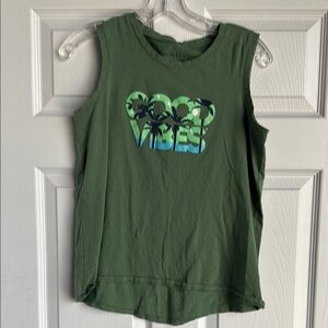 Life Is Good Green Tank Top with Blue 'Good Vibes' Print